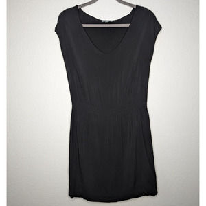 James Perse Size 1 Smocked Dolman Kimono Mini Dress Black Elastic Waist Lined